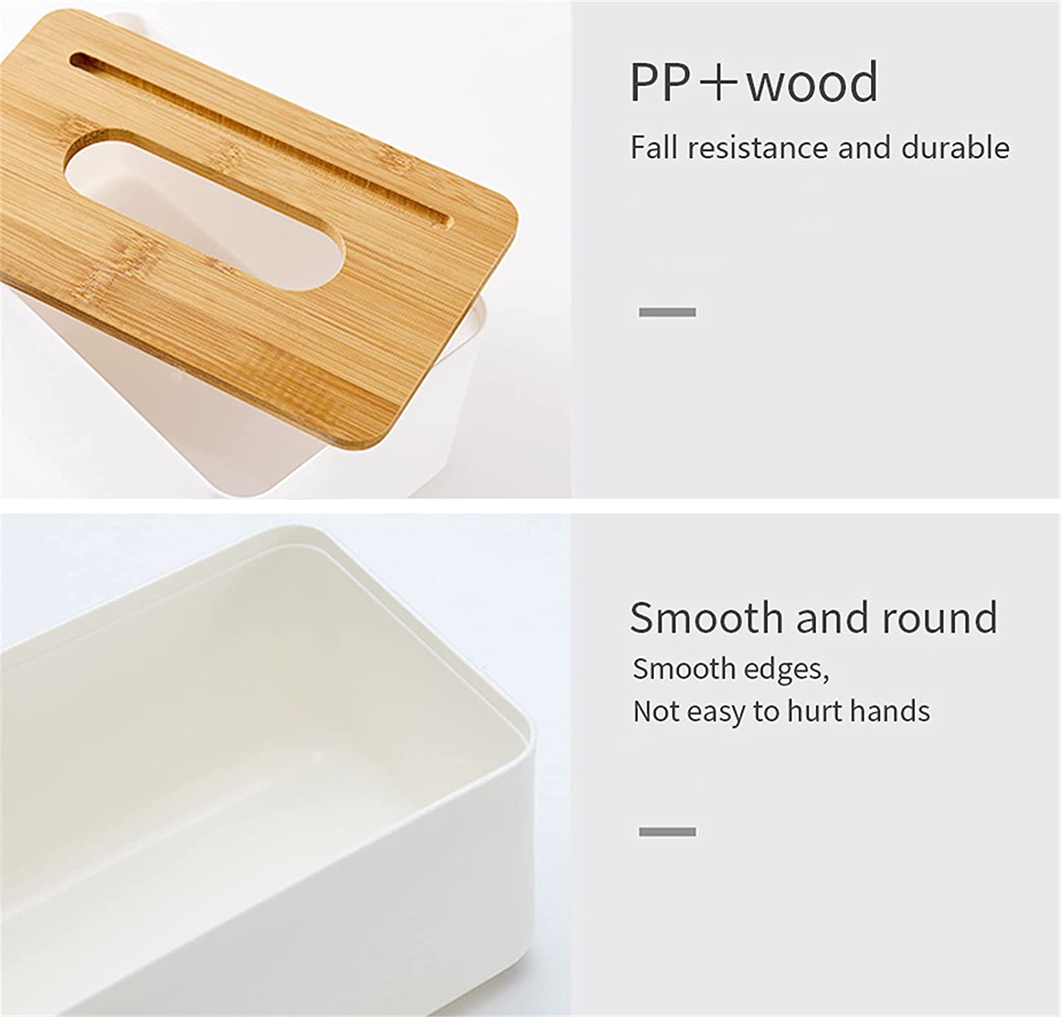 Bamboo Tissue Box Holder Rectangular with Smart Phone Mount