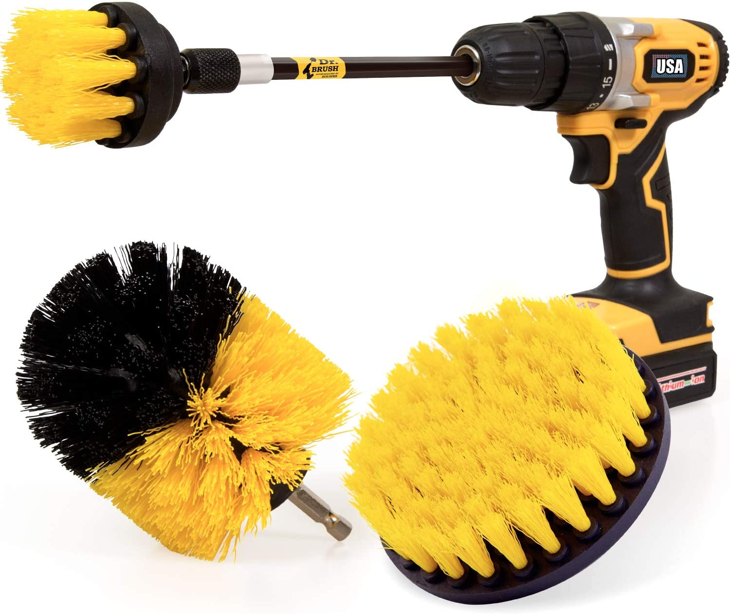 4 Pack Drill Brush Power Scrubber Cleaning Brush Extended Long Attachment Set All Purpose Drill Scrub Brushes Kit for Grout
