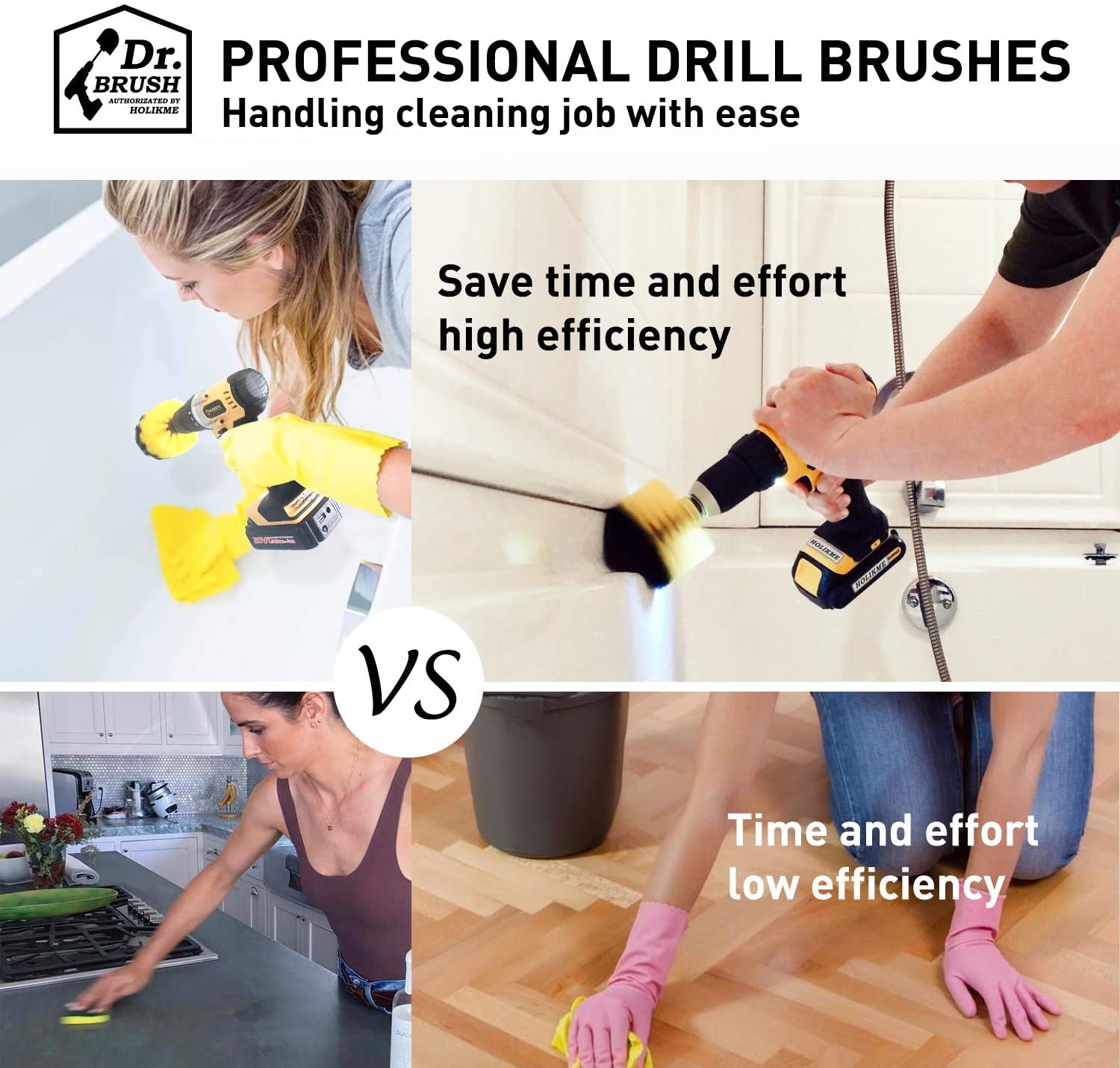 4 Pack Drill Brush Power Scrubber Cleaning Brush Extended Long Attachment Set All Purpose Drill Scrub Brushes Kit for Grout