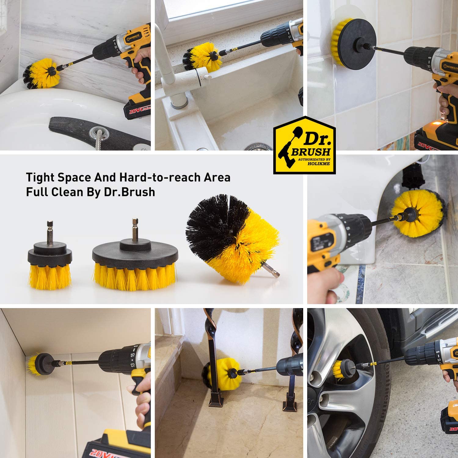 4 Pack Drill Brush Power Scrubber Cleaning Brush Extended Long Attachment Set All Purpose Drill Scrub Brushes Kit for Grout