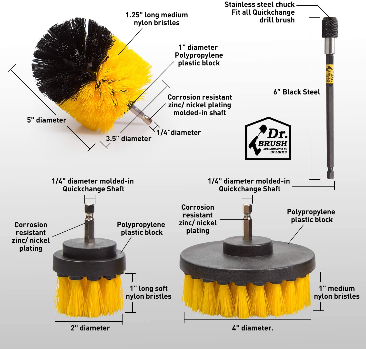 4 Pack Drill Brush Power Scrubber Cleaning Brush Extended Long Attachment Set All Purpose Drill Scrub Brushes Kit for Grout