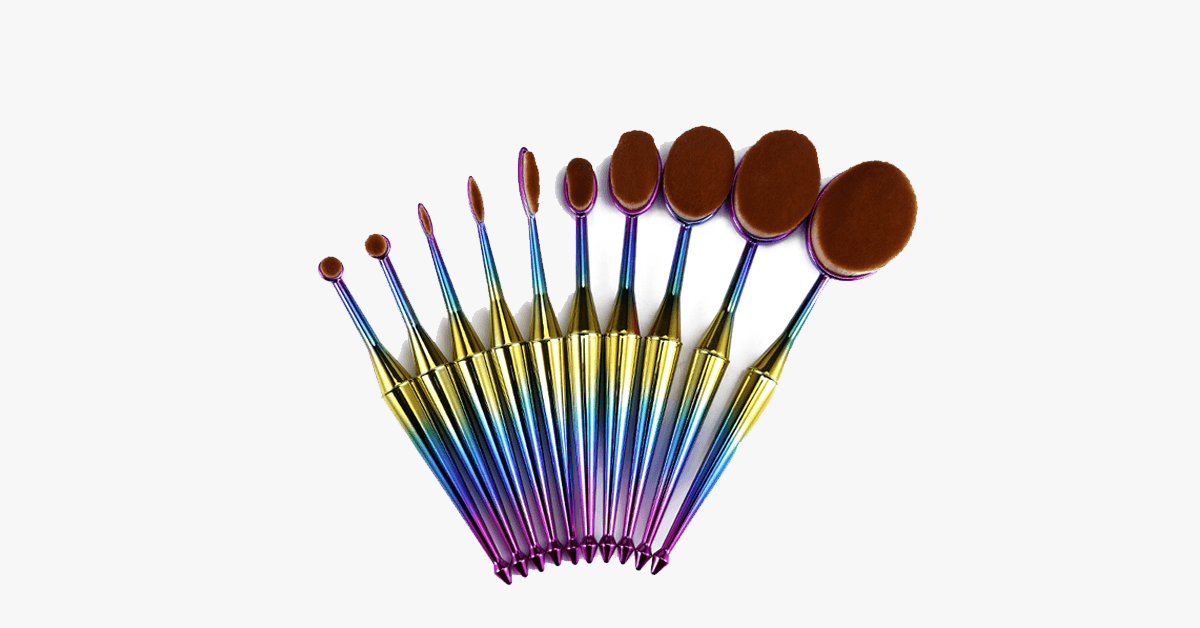 Mermaid 10 Piece Oval Brush Set- Add a Little Extra Color to Your Makeup Brushes