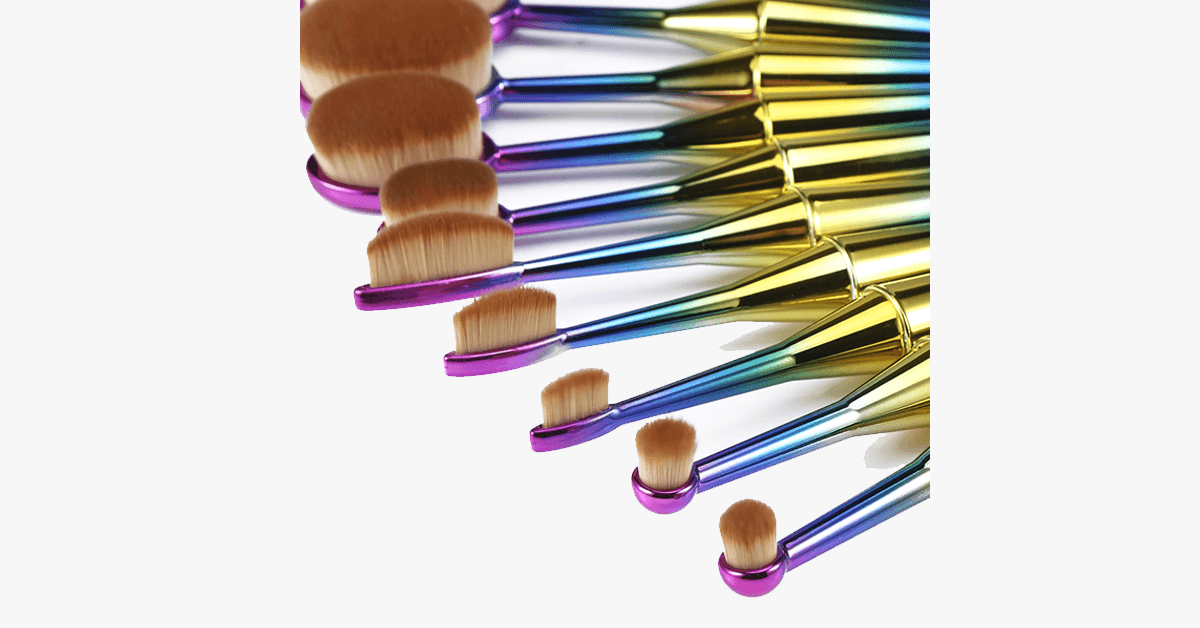 Mermaid 10 Piece Oval Brush Set- Add a Little Extra Color to Your Makeup Brushes