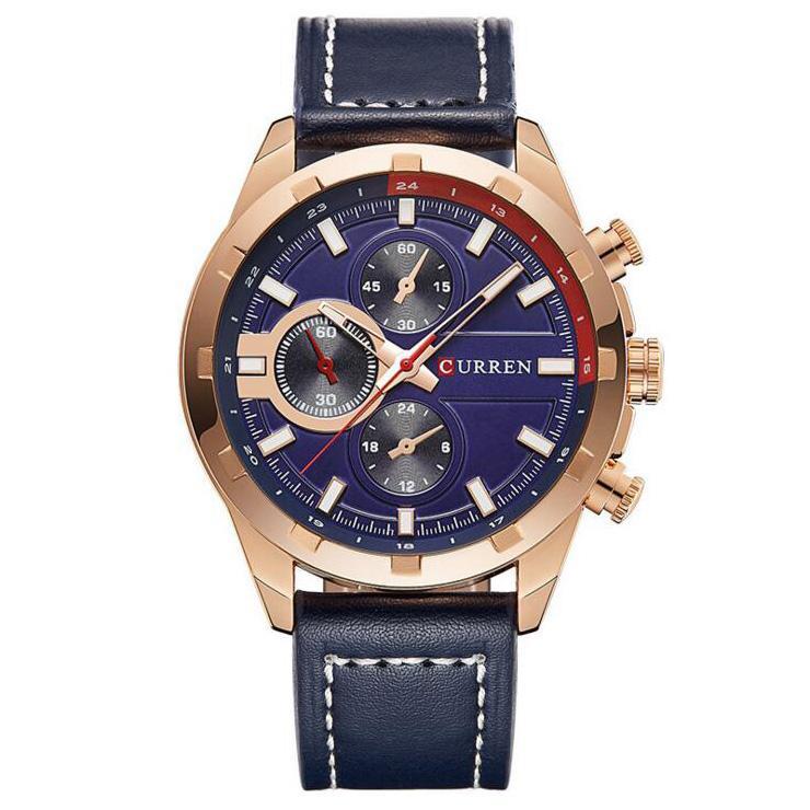 Decoration Sub-dial Quartz Watch Genuine Leather Band