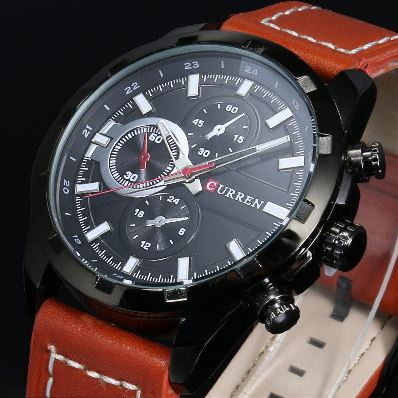 Decoration Sub-dial Quartz Watch Genuine Leather Band