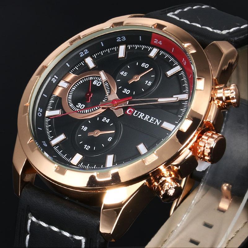 Decoration Sub-dial Quartz Watch Genuine Leather Band