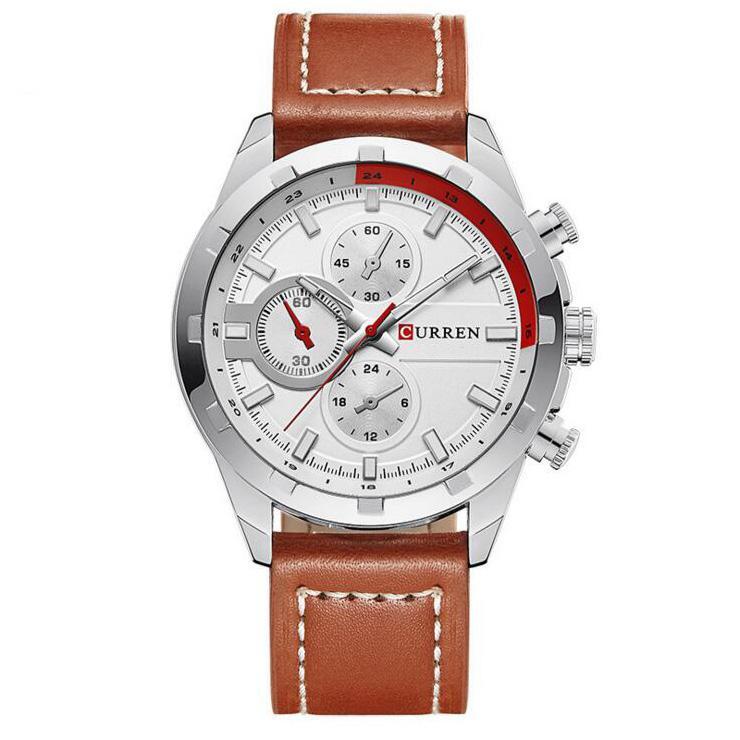 Decoration Sub-dial Quartz Watch Genuine Leather Band