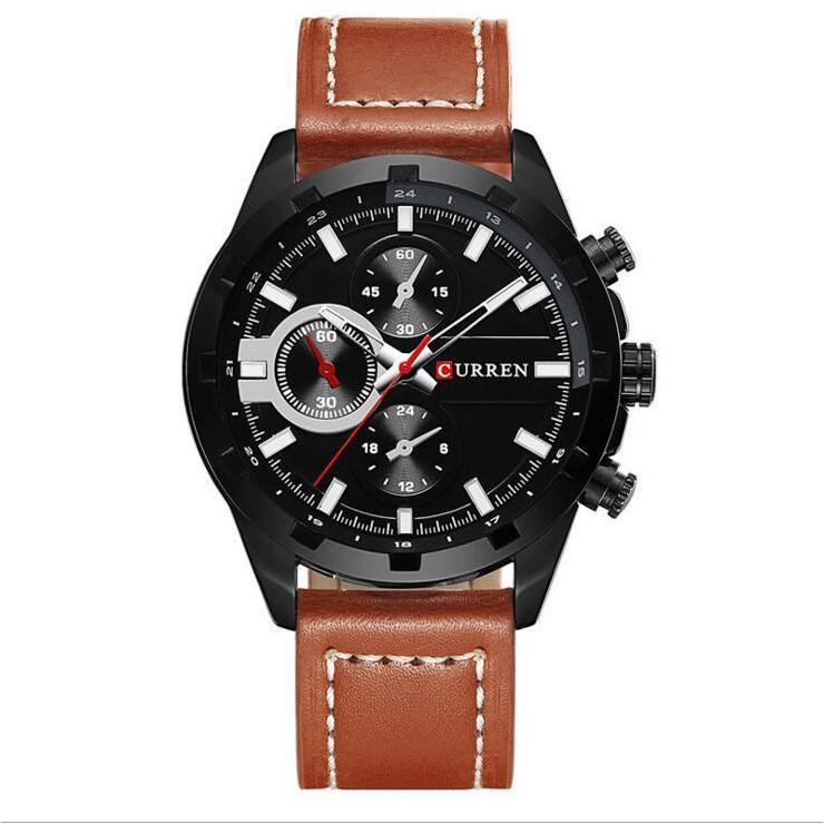 Decoration Sub-dial Quartz Watch Genuine Leather Band