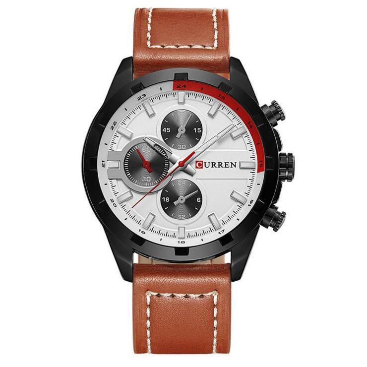 Decoration Sub-dial Quartz Watch Genuine Leather Band
