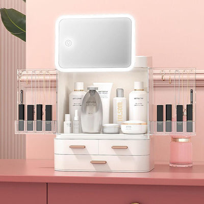 Cosmetics Storage Box With Light and Mirror