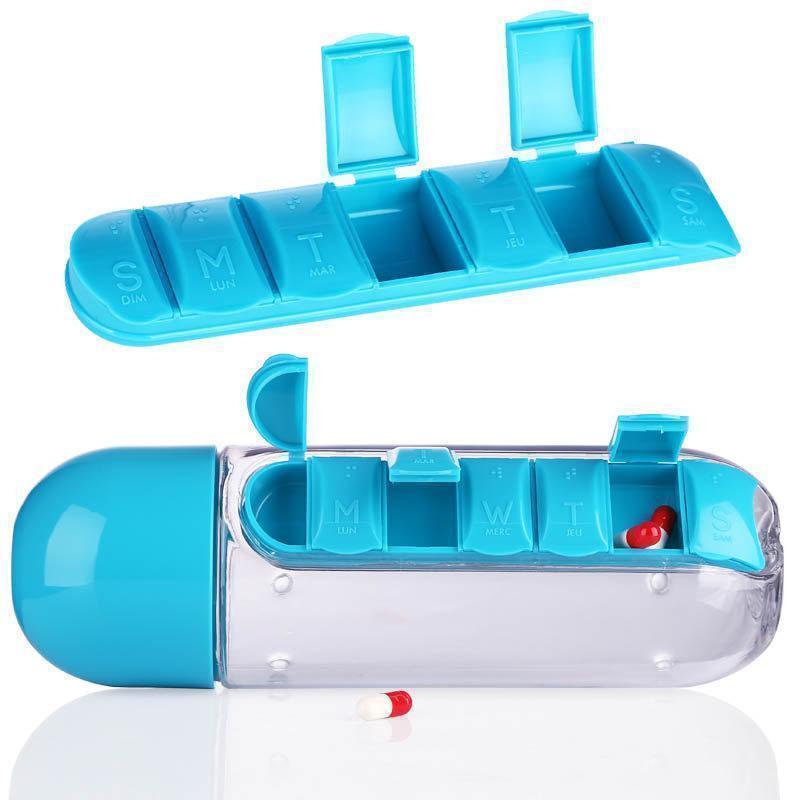 600ml Water Bottle Daily Pill Storage Organizer Box