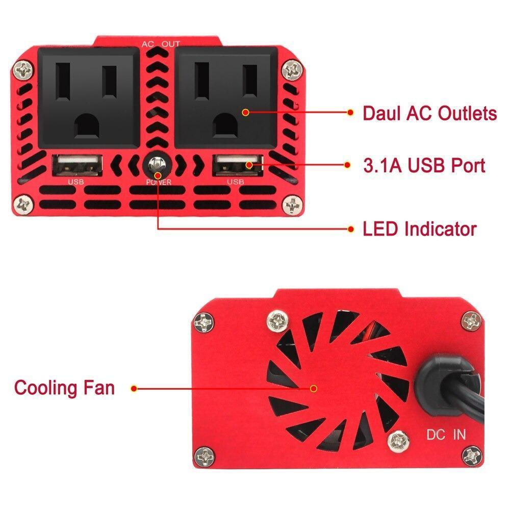 300W Car Power Inverter Adapter 12V to 110V AC with 4.2 A Dual USB
