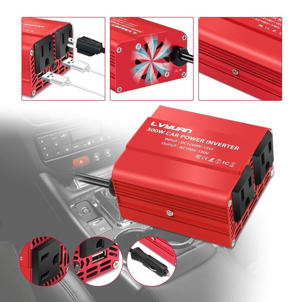 300W Car Power Inverter Adapter 12V to 110V AC with 4.2 A Dual USB