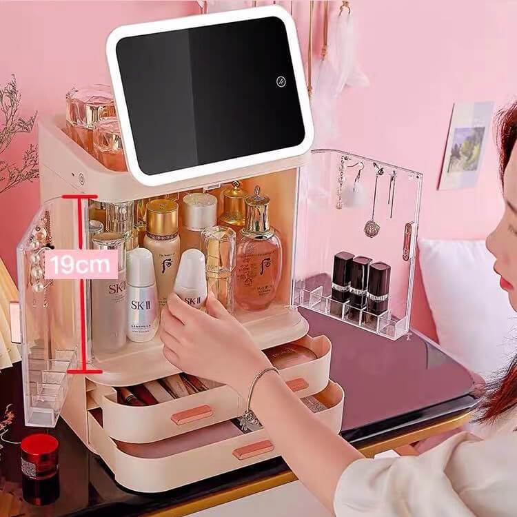 Cosmetics Storage Box With Light and Mirror