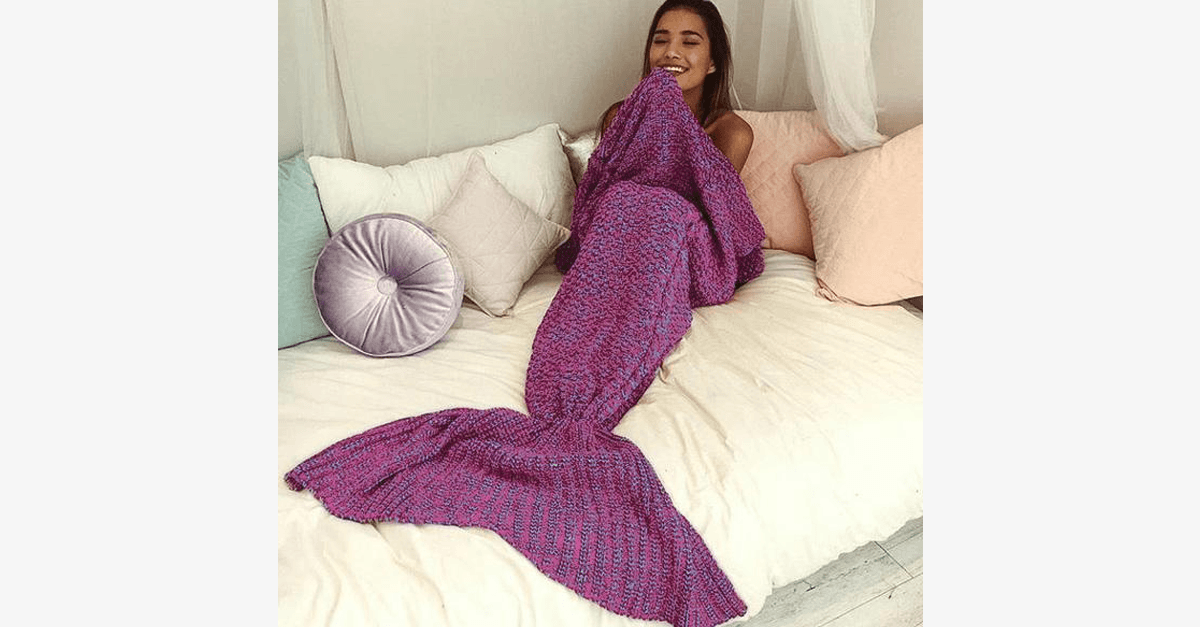 Cozy Cotton-Knit Mermaid Tail Blanket