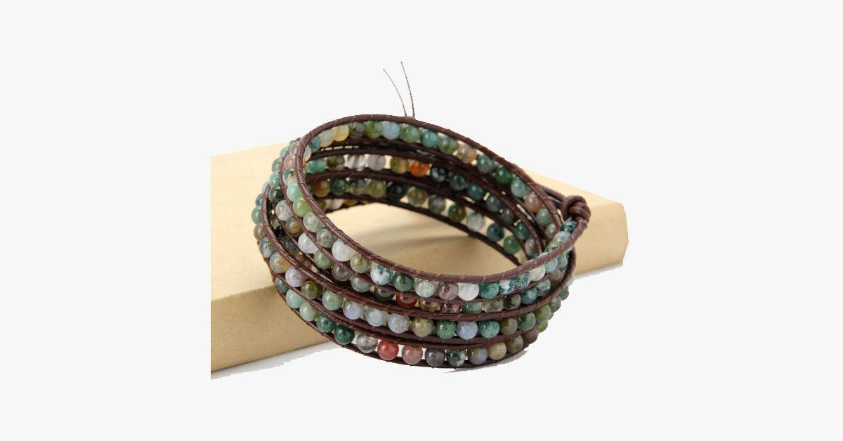 4MM  India Agate Stone Wrap Bracelet