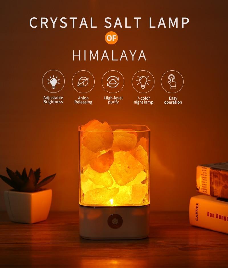 Crystal Natural Himalayan Salt Lamp - USB Led Multicolor Night Light Table