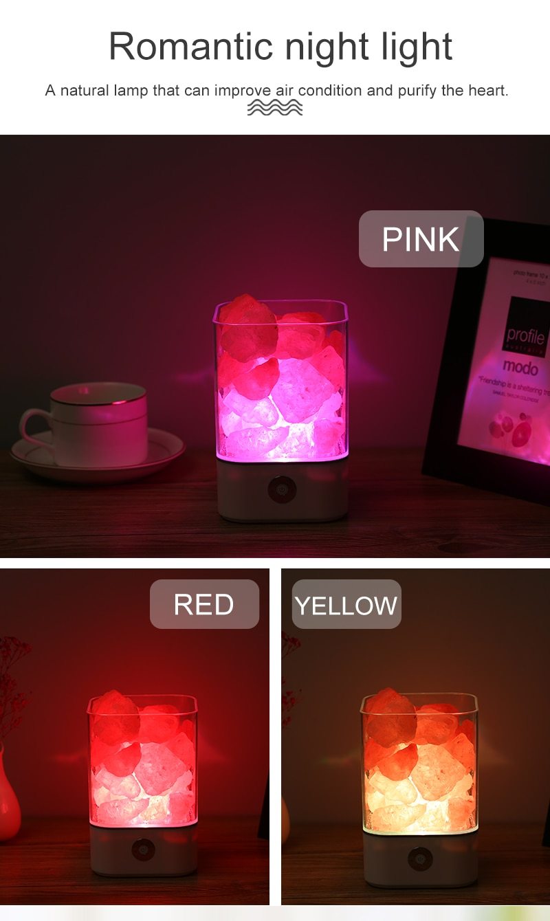 Crystal Natural Himalayan Salt Lamp - USB Led Multicolor Night Light Table