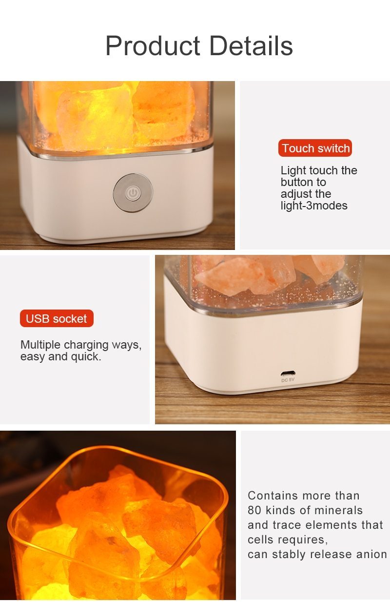Crystal Natural Himalayan Salt Lamp - USB Led Multicolor Night Light Table