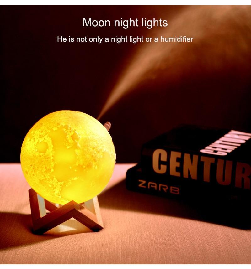 3D Moon modern Lamp Humidifier with 3 Color Night Light