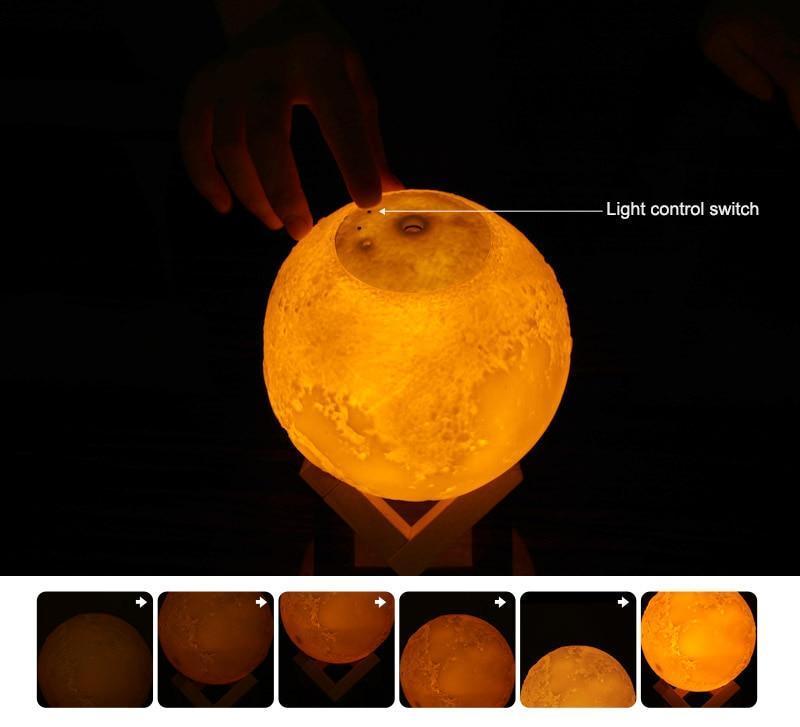 3D Moon modern Lamp Humidifier with 3 Color Night Light