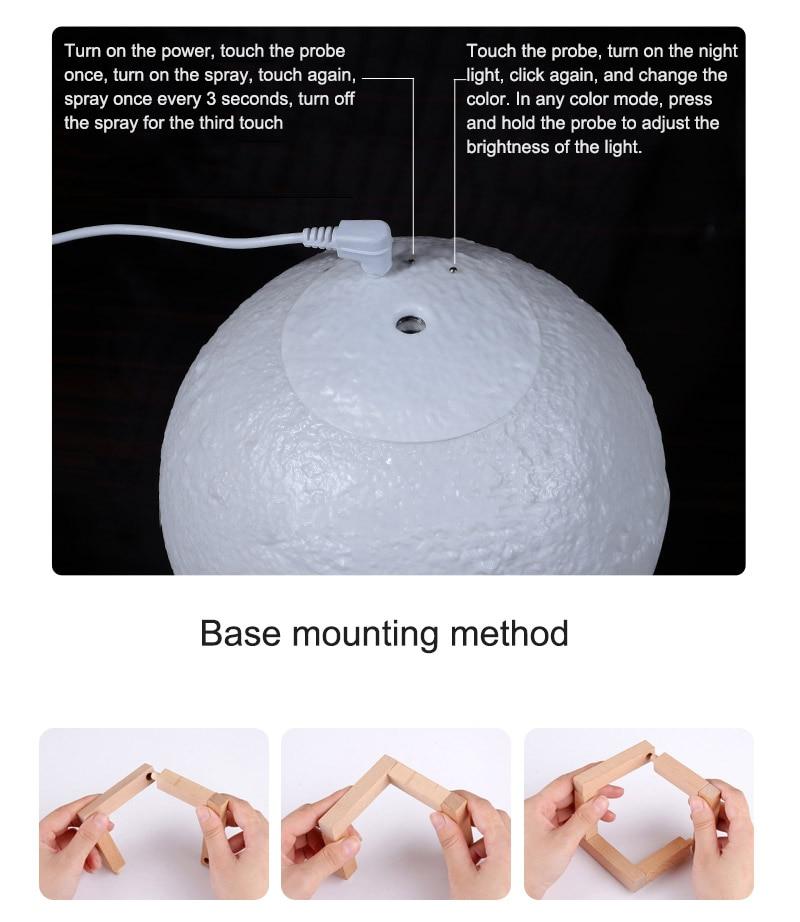 3D Moon modern Lamp Humidifier with 3 Color Night Light