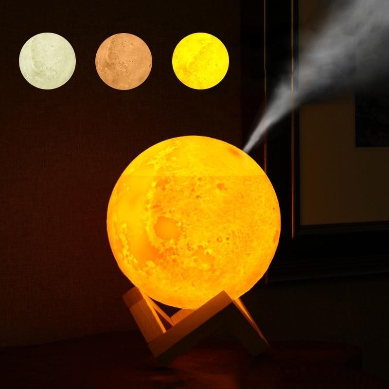 3D Moon modern Lamp Humidifier with 3 Color Night Light