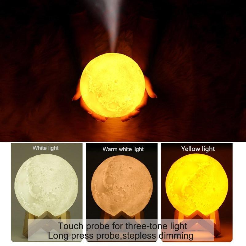 3D Moon modern Lamp Humidifier with 3 Color Night Light