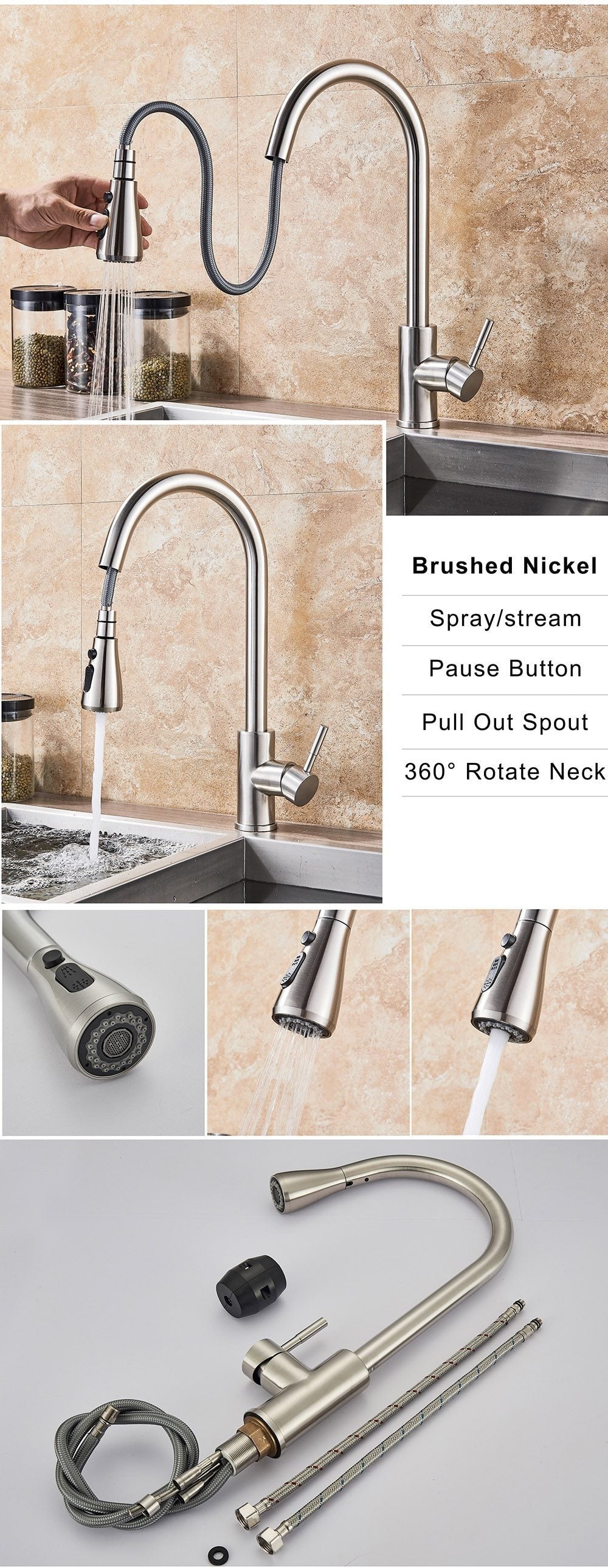 Brushed Nickel Faucet - Pull Out Faucet