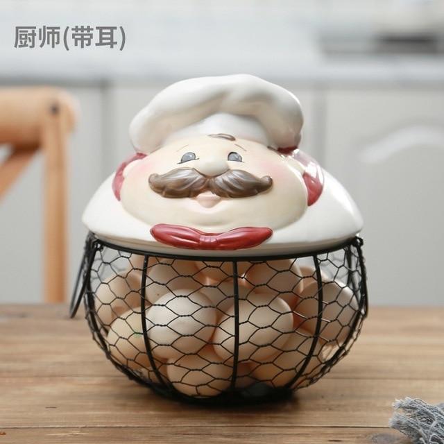 Ceramic Egg Holder Chicken with Wire Basket