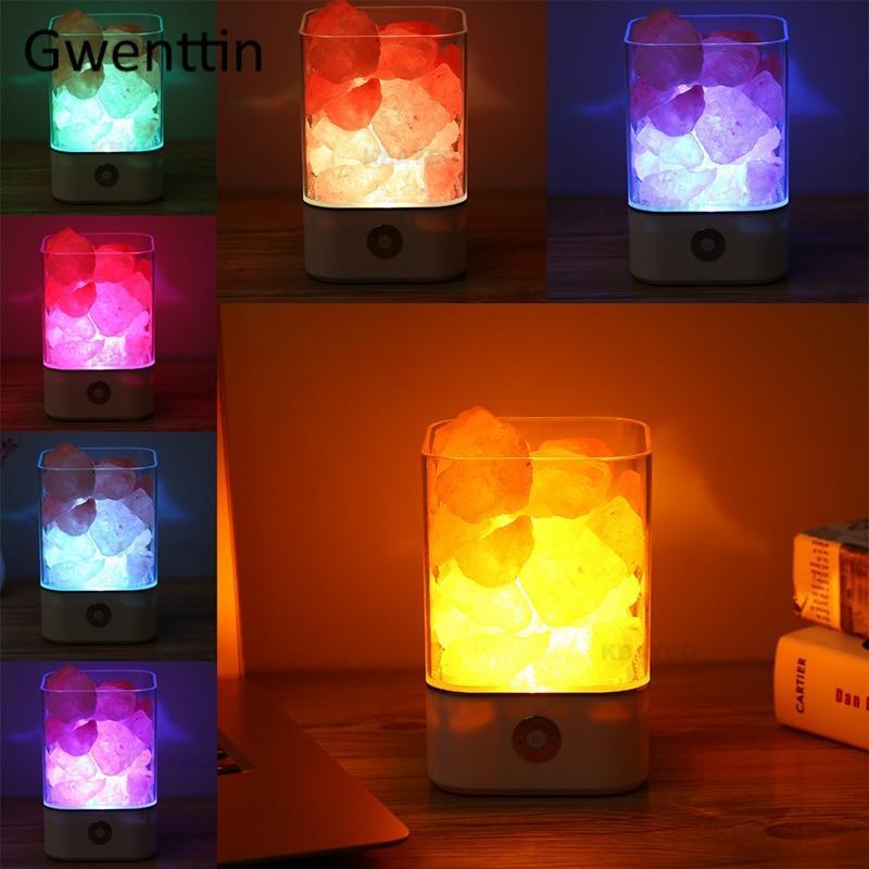 Crystal Natural Himalayan Salt Lamp - USB Led Multicolor Night Light Table
