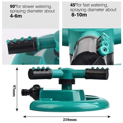 360 Degree Rotating Water Sprinkler - 3 Arms Nozzles Garden Irrigation Tools