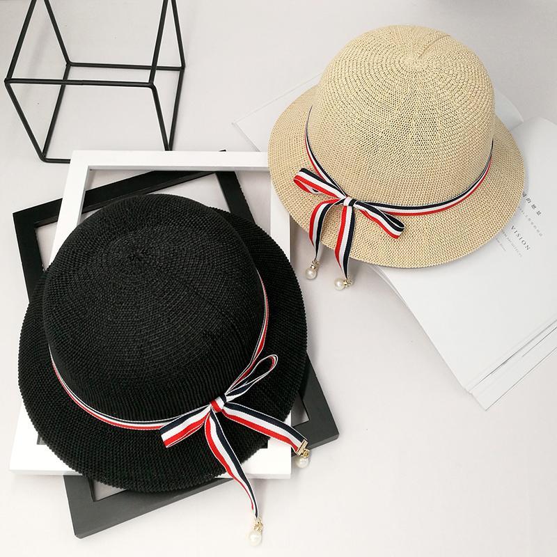 Bow Pearl Ribbon Straw Hat