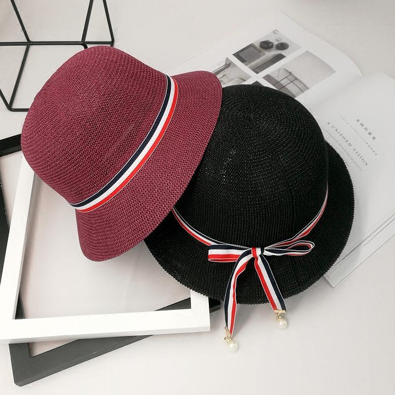 Bow Pearl Ribbon Straw Hat