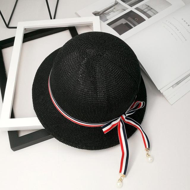 Bow Pearl Ribbon Straw Hat
