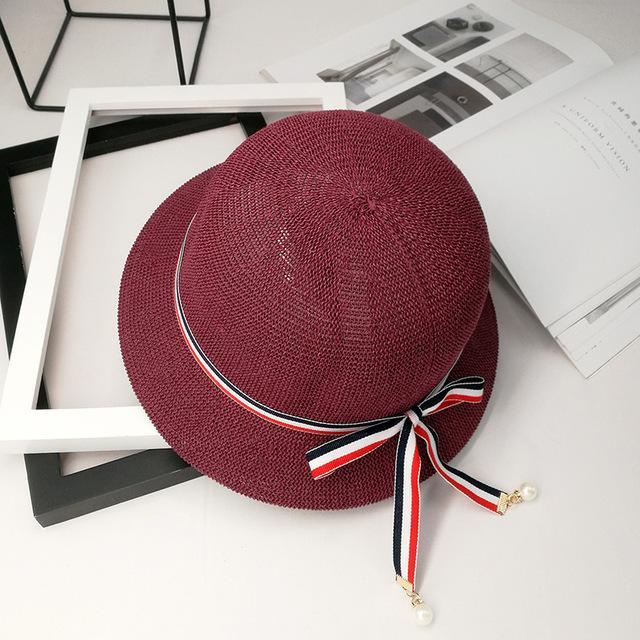 Bow Pearl Ribbon Straw Hat