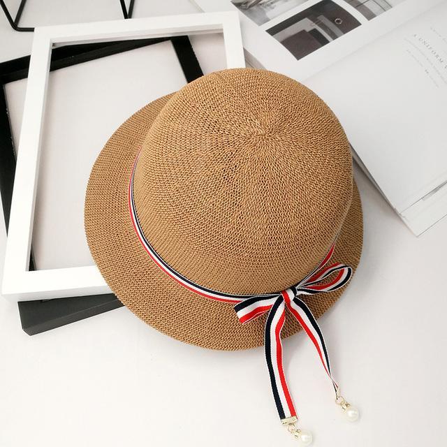 Bow Pearl Ribbon Straw Hat