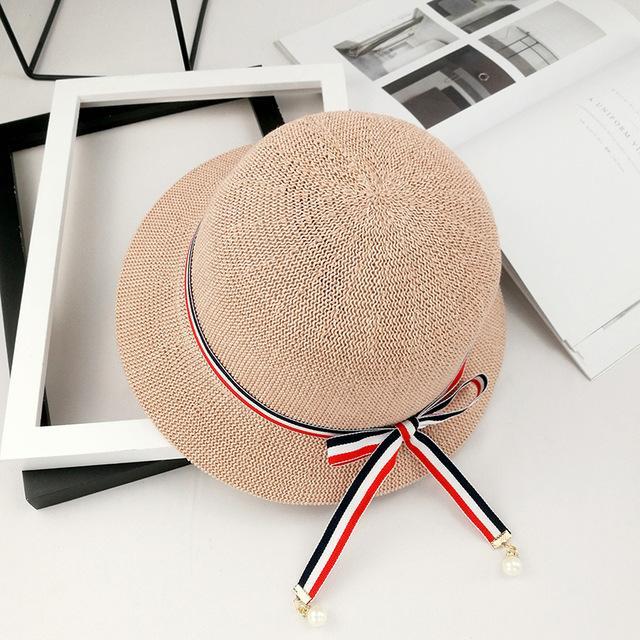 Bow Pearl Ribbon Straw Hat