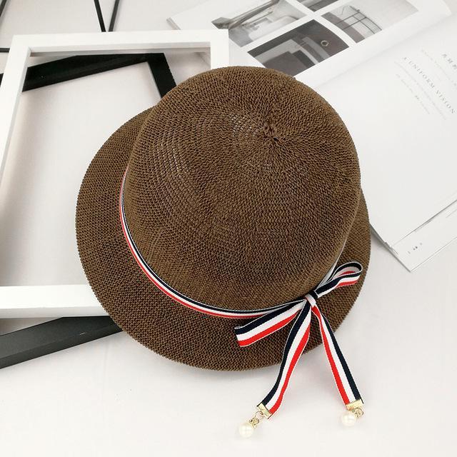 Bow Pearl Ribbon Straw Hat