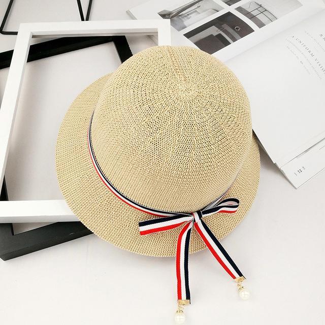 Bow Pearl Ribbon Straw Hat