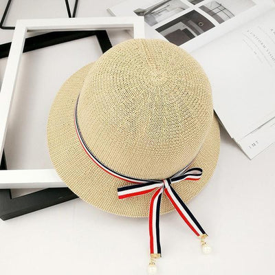 Bow Pearl Ribbon Straw Hat