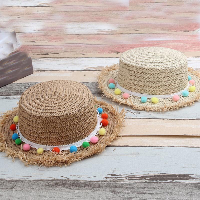 Child Straw Hats Color Ball Style