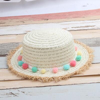 Child Straw Hats Color Ball Style
