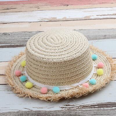 Child Straw Hats Color Ball Style