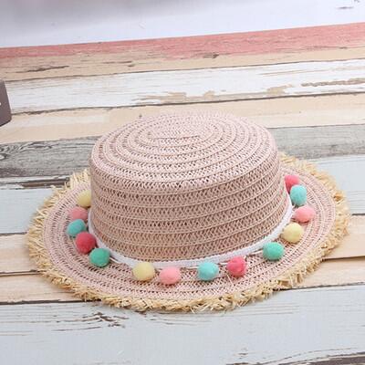 Child Straw Hats Color Ball Style