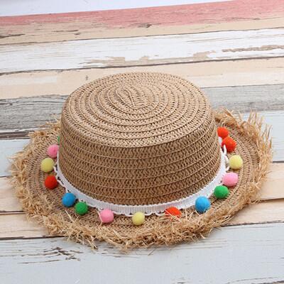 Child Straw Hats Color Ball Style