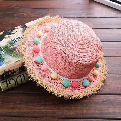 Child Straw Hats Color Ball Style