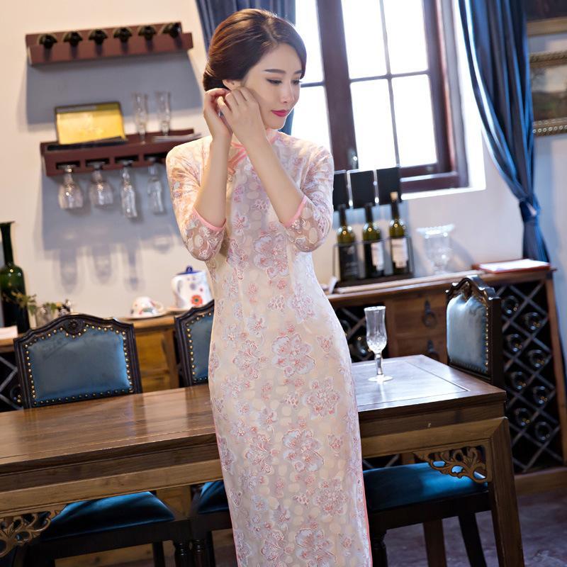Chinese Style Party Dress Lady Ankle-Length Qipao