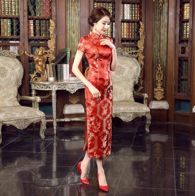 Chinese Traditional Long Satin Qipao