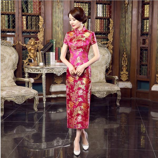 Chinese Traditional Long Satin Qipao